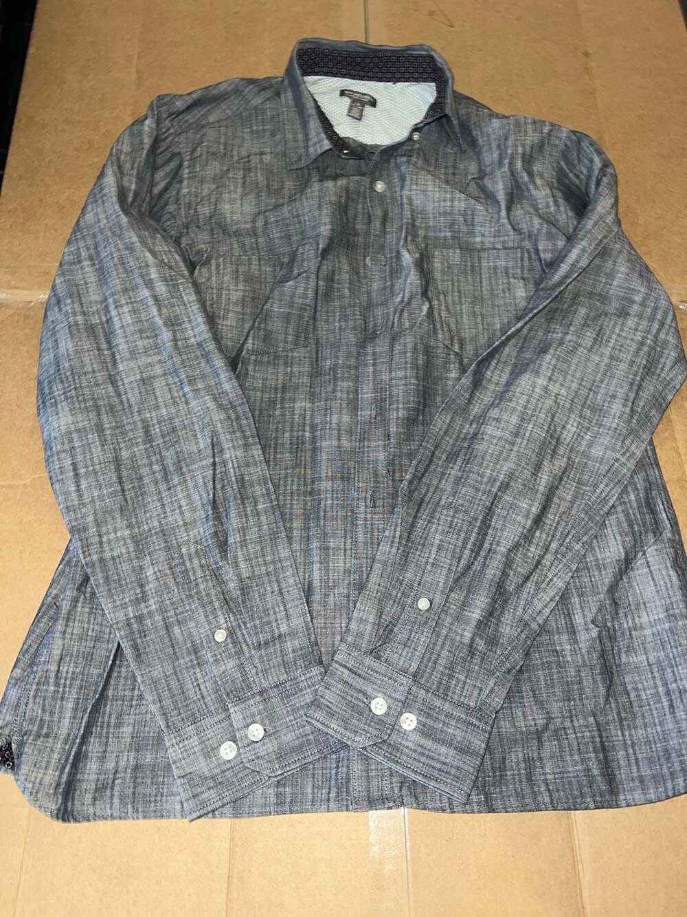 Van Heusen Mens Charcoal Button Down Shirt L/G 16-16½ Long Sleeve
